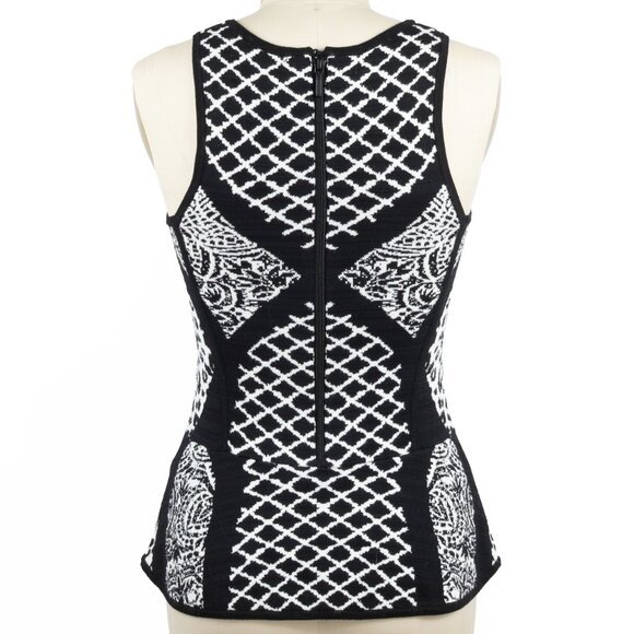 Nicole Miller Artelier Black & White Peplum Double Knit Tank Top Small - Picture 2 of 11
